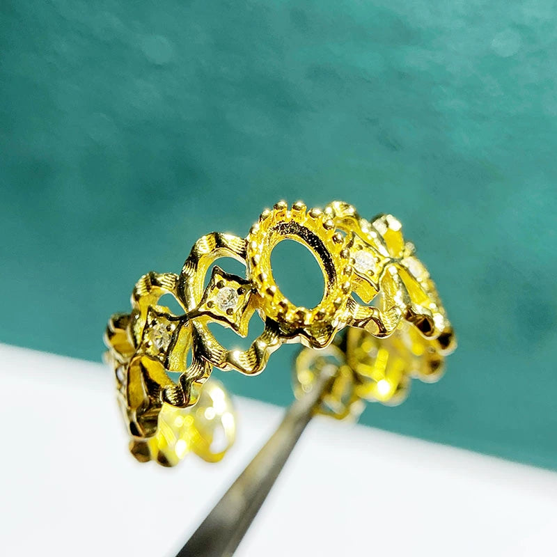 4×6mm Oval S925 Silver Adjustable Bezel Ring Setting for Gemstone Mounting