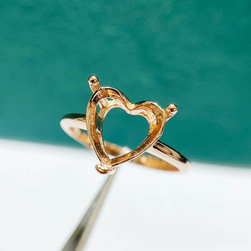 Heart S925 Sterling Silver Ring Setting, Adjustable, Unset, For Women