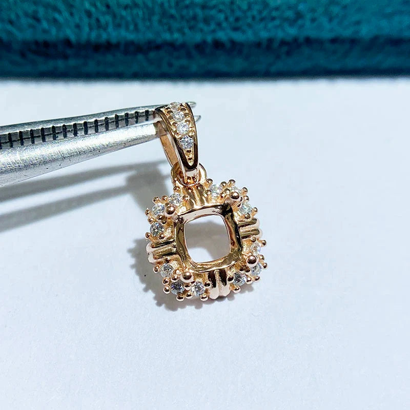 Cushion 5×5 mm S925 Sterling Silver, 18K Gold Plated Ring Setting, Unset