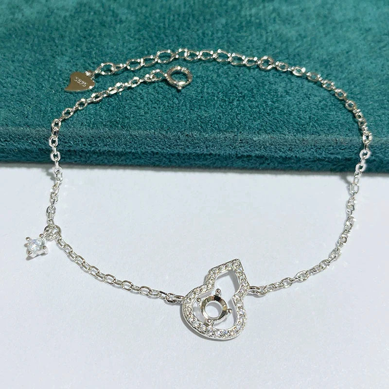 Gourd 4×4 mm S925 Sterling Silver Jewelry Setting, Unset, For Women