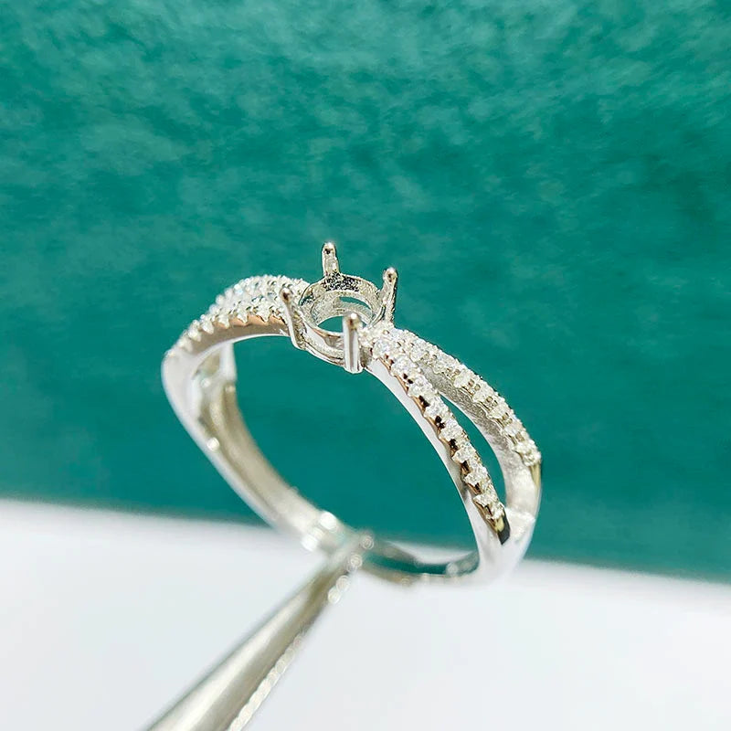 4×4 mm S925 Sterling Silver Ring Setting, Adjustable, Unset, For Women, Fashion Style