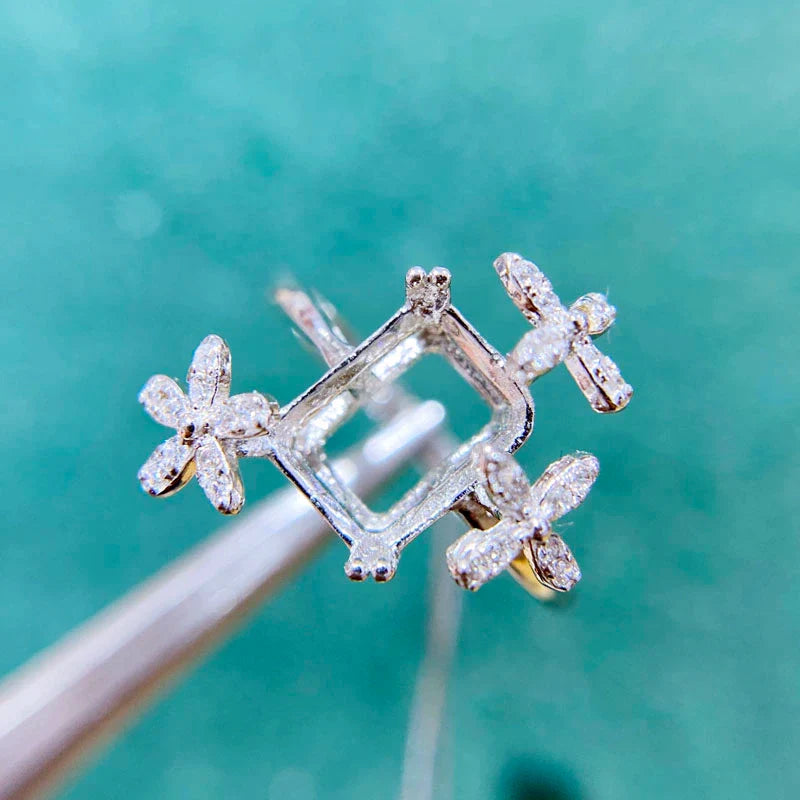 S925 Sterling Silver Rectangle 7×9 mm, 10×12 mm Ring Setting for DIY Jewelry Making