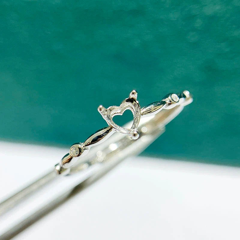 Heart 4×4 mm S925 Sterling Silver Ring Setting, Adjustable, Unset