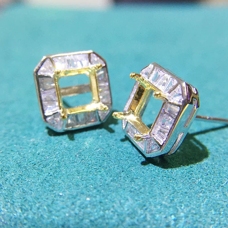 Square 6 mm S925 Sterling Silver, 18K Gold Plated Earring Setting, Unset, For Women