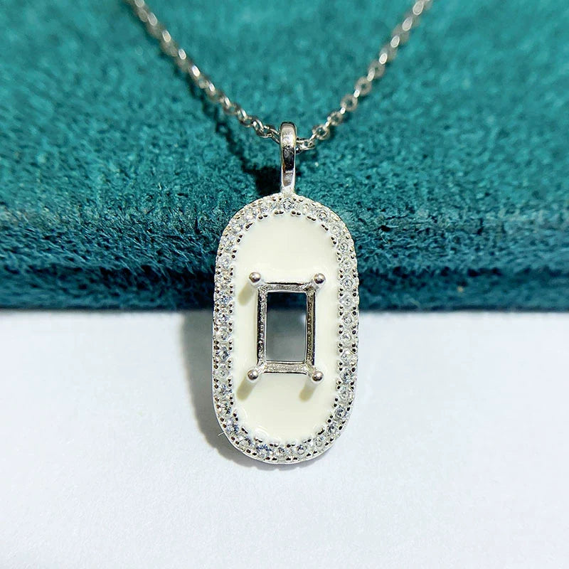 Rectangle 4×6 mm S925 Sterling Silver Pendant Setting, Unset, For Women, Fashion Style
