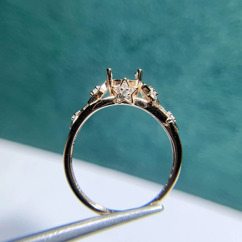 6×8mm / 7×9mm Oval S925 Silver Adjustable Star Ring Setting for Gemstone Mounting