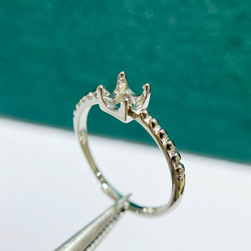 5×5 mm S925 Sterling Silver Ring Setting, Adjustable, Unset, For Women