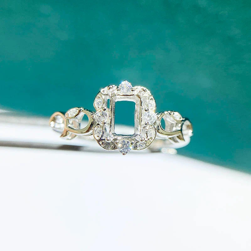 Octagon 3×5 mm / 4×6 mm / 5×7 mm / 6×8 mm Ring Mount, S925 Sterling Silver, Adjustable, Small Octagon Design, for Women