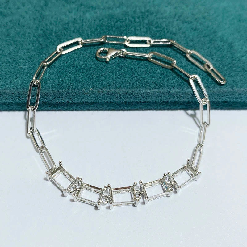 Rectangle 4×6 mm S925 Sterling Silver Jewelry Setting, Unset, For Women, Fashion Style