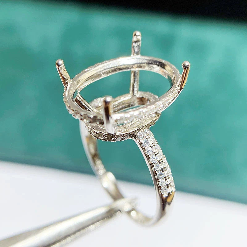 Oval 10×14 mm / 12×16 mm S925 Sterling Silver Ring Setting, Adjustable, Unset, For Women