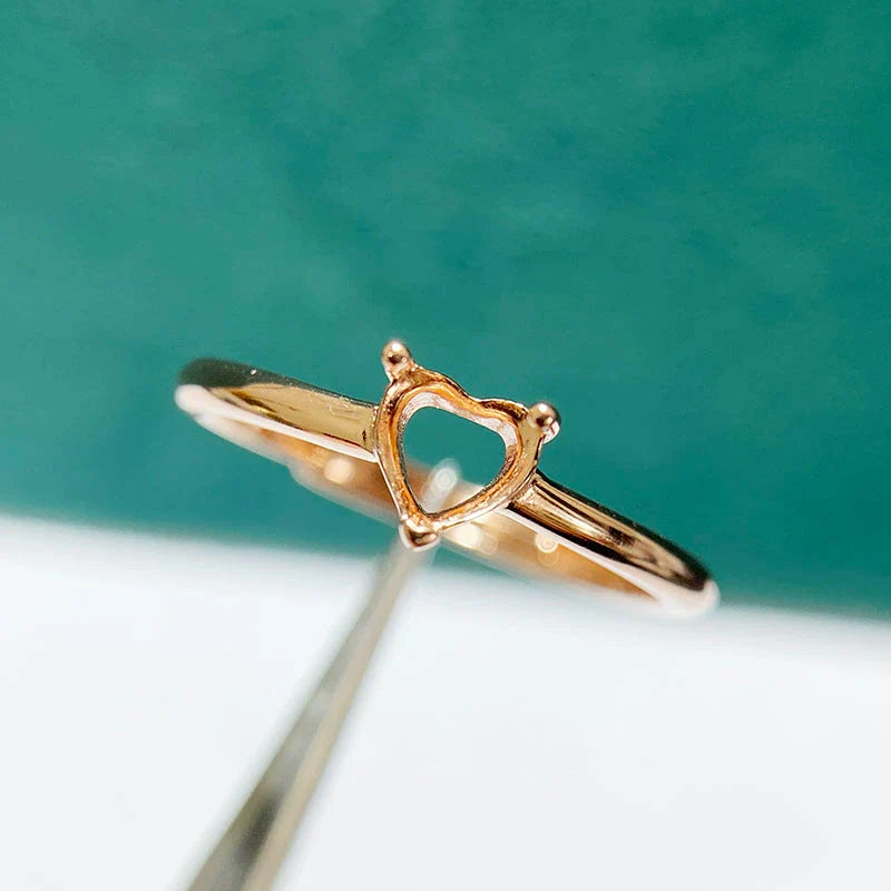 Heart S925 Sterling Silver Ring Setting, Adjustable, Unset, For Women