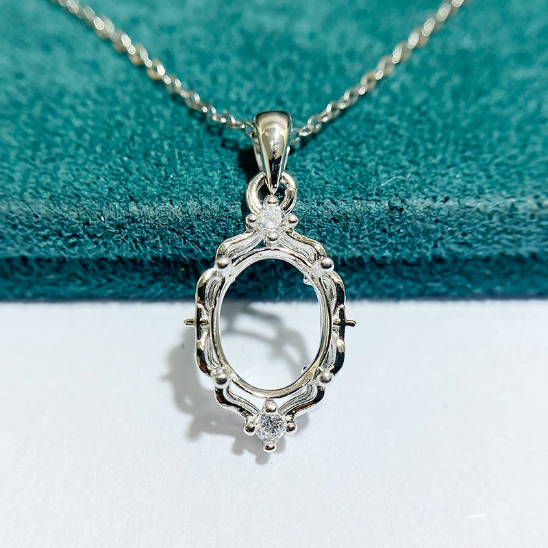 8×10mm Oval S925 Silver 3D Flower Pendant Setting for Gemstone Mounting