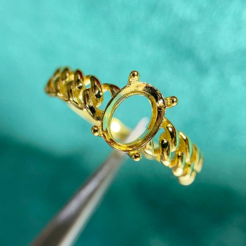 6×8mm Oval S925 Silver Adjustable Ring Setting for Gemstone Mounting