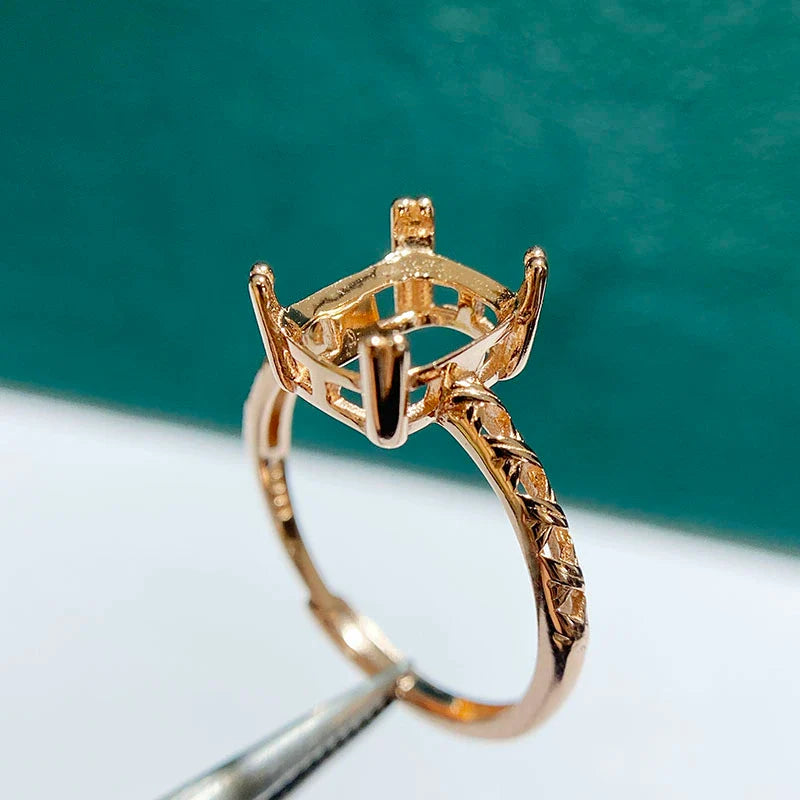 Cushion 8×10 mm S925 Sterling Silver Ring Setting, Adjustable, Unset, For Women, Minimalist Style, Fashion Style, Niche Design