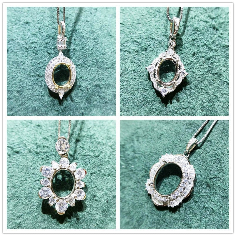6×8 / 8×10 / 9×11 / 11×13mm Oval S925 Silver Pendant Setting for Gemstone Mounting