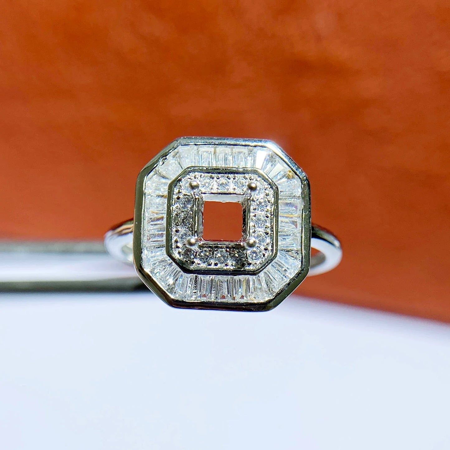 Square 4 mm / 6×6 mm S925 Sterling Silver Ring Setting, Matte Finish, Adjustable, Unset, For Men