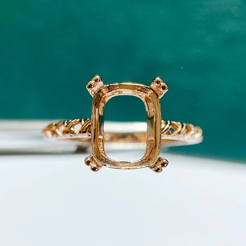 Cushion 8×10 mm S925 Sterling Silver Ring Setting, Adjustable, Unset, For Women, Minimalist Style, Fashion Style, Niche Design