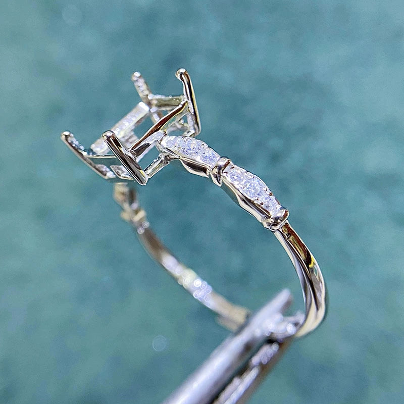 3×4mm / 6×8mm / 7×9mm Rectangular S925 Silver Adjustable Ring Setting for Gemstone Mounting