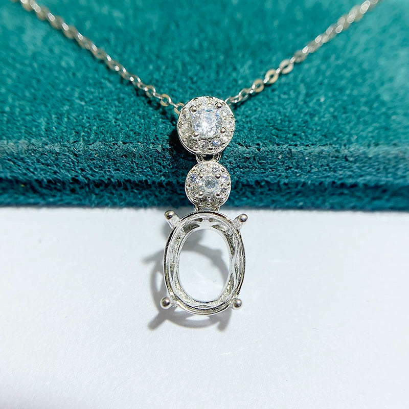 8×10mm Oval S925 Silver 3D Flower Pendant Setting for Gemstone Mounting