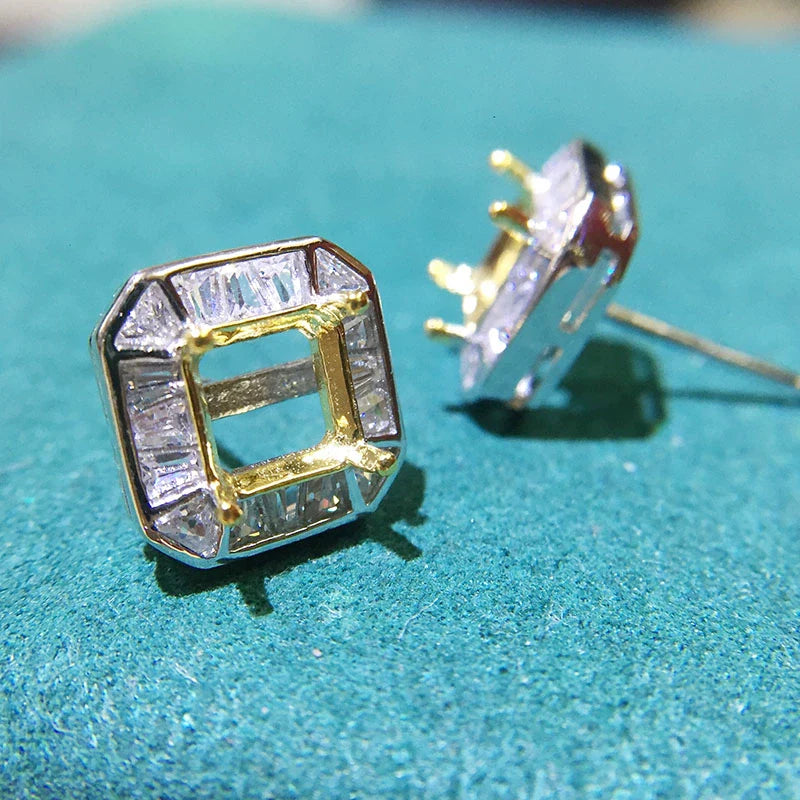 Square 6 mm S925 Sterling Silver, 18K Gold Plated Earring Setting, Unset, For Women