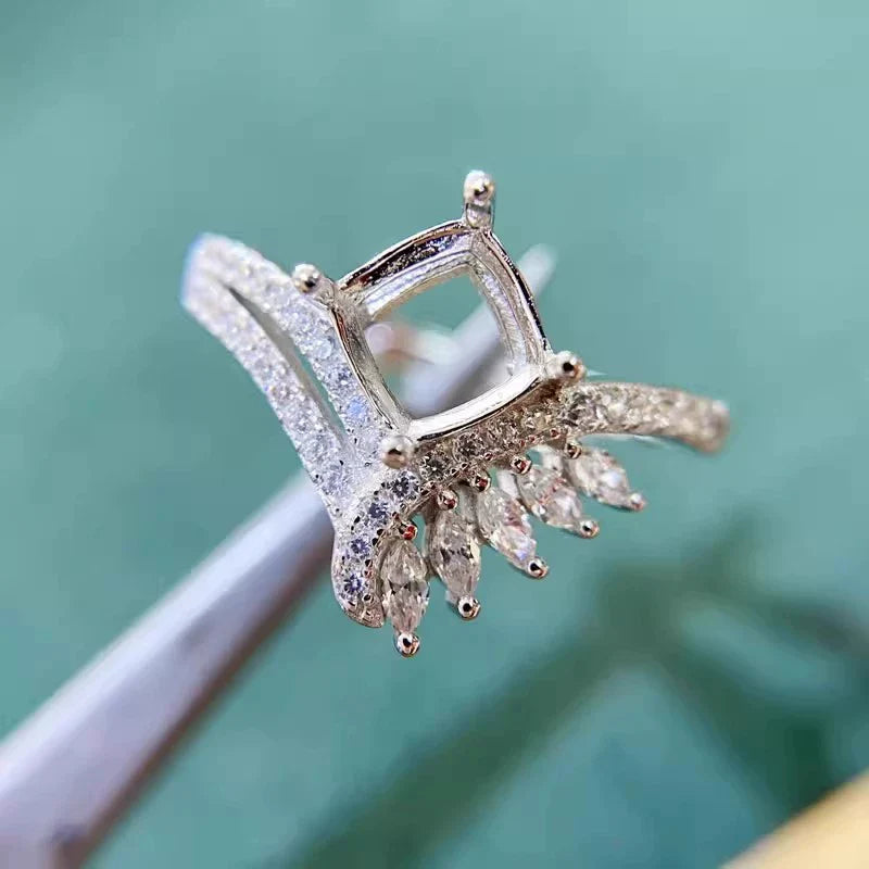 Cushion S925 Sterling Silver, 18K Gold Plated Ring Setting, Adjustable, Unset, For Women