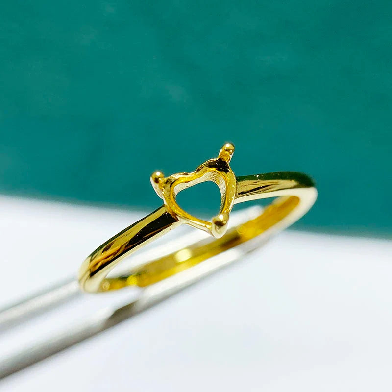 Heart S925 Sterling Silver Ring Setting, Adjustable, Unset, For Women