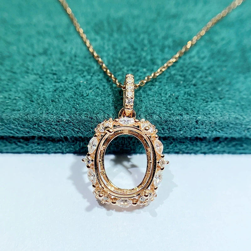 Oval 10×12 mm S925 Sterling Silver Jewelry Setting Set, Ring / Pendant, Unset, For Women, Fashion Style