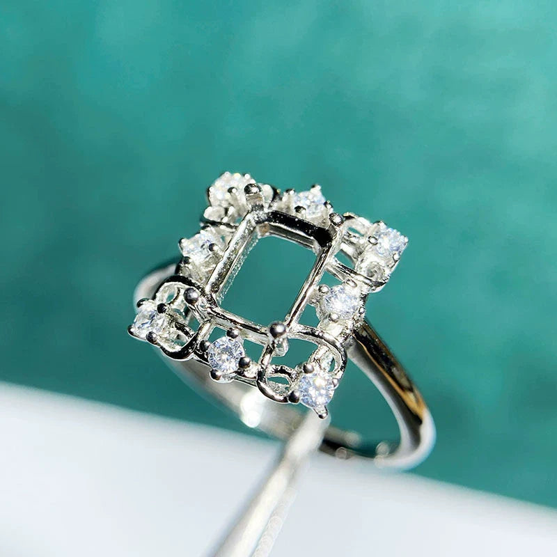 Rectangle 5×7 mm S925 Sterling Silver Ring Setting, Unset, For Women, Vintage Style