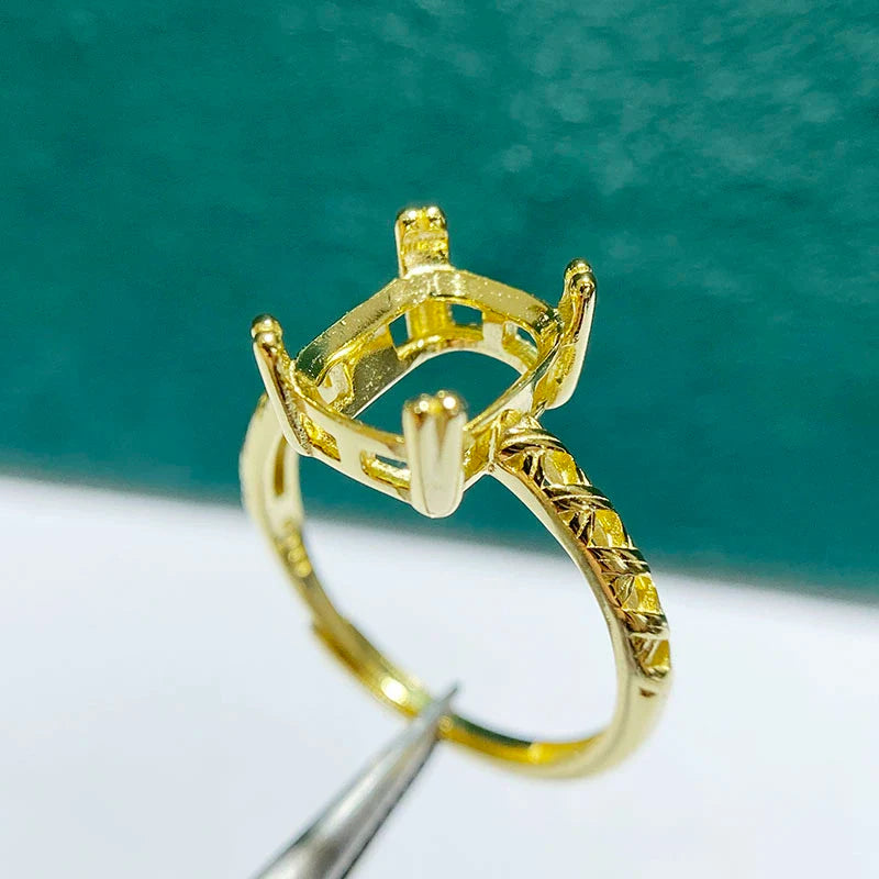 Cushion 8×10 mm S925 Sterling Silver Ring Setting, Adjustable, Unset, For Women, Minimalist Style, Fashion Style, Niche Design