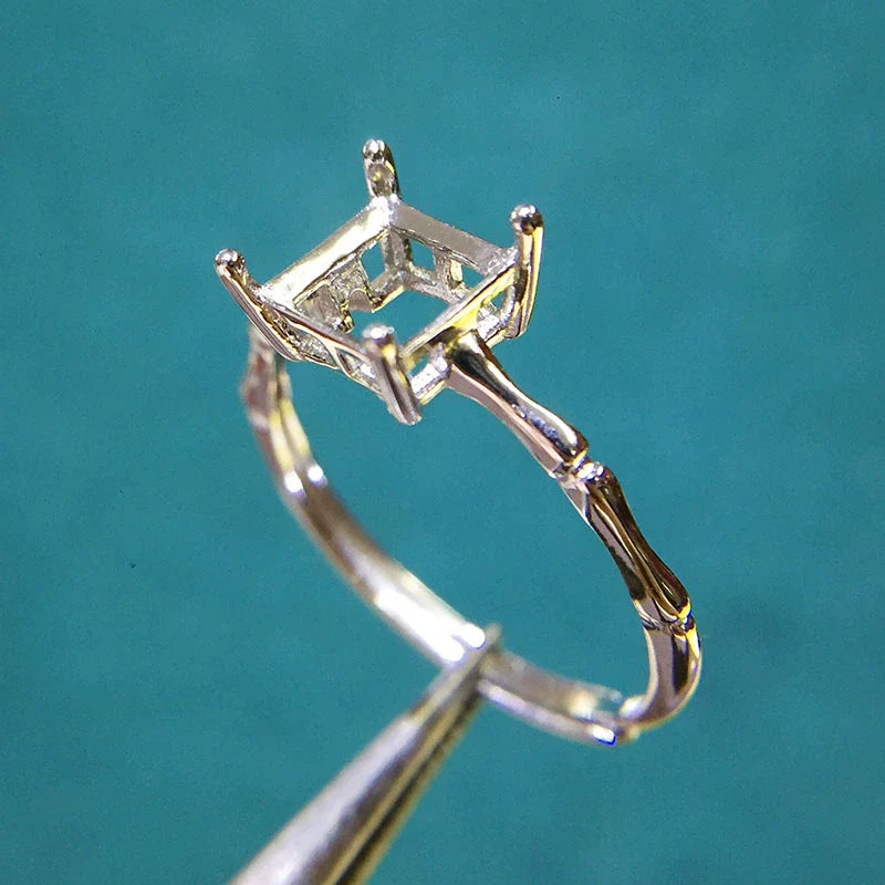 Square 6 mm S925 Sterling Silver Ring Setting, Unset Mount, For Women