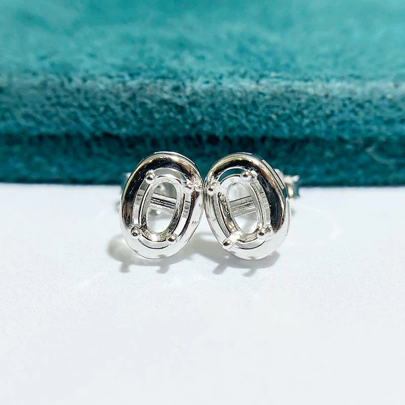 Oval 3×4 mm / 6×8 mm S925 Sterling Silver Earring Setting, Unset
