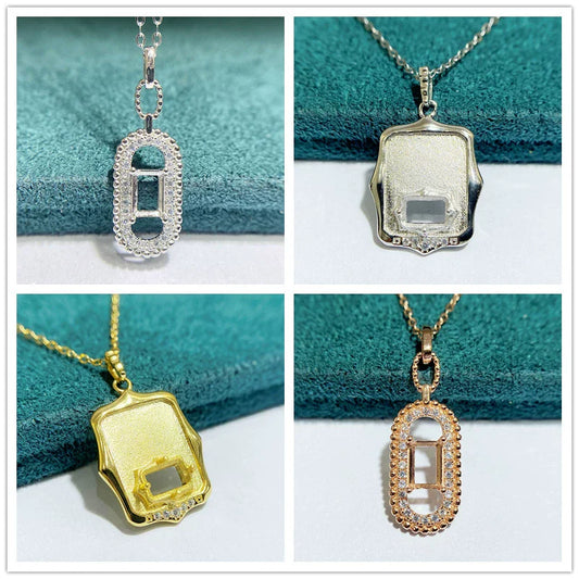 S925 Sterling Silver Rectangle 4×6 mm Pendant Setting for DIY Jewelry Making