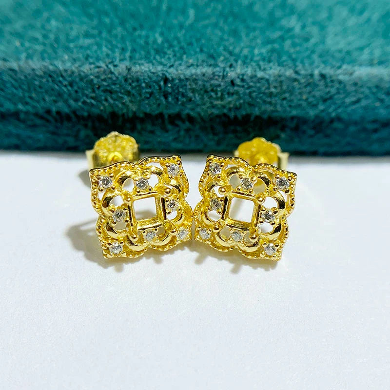 Square 3×3 mm S925 Sterling Silver Earring Setting, Unset, For Women, Fashion Style