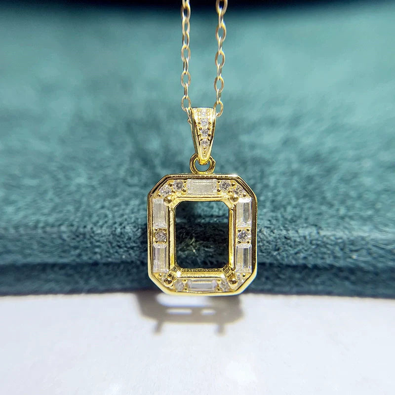 Square 6×8/8×10 mm S925 Sterling Silver Pendant Setting, Unset Mount, For Women