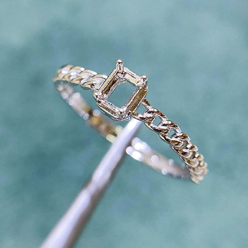 3×4mm / 6×8mm / 7×9mm Rectangular S925 Silver Adjustable Ring Setting for Gemstone Mounting