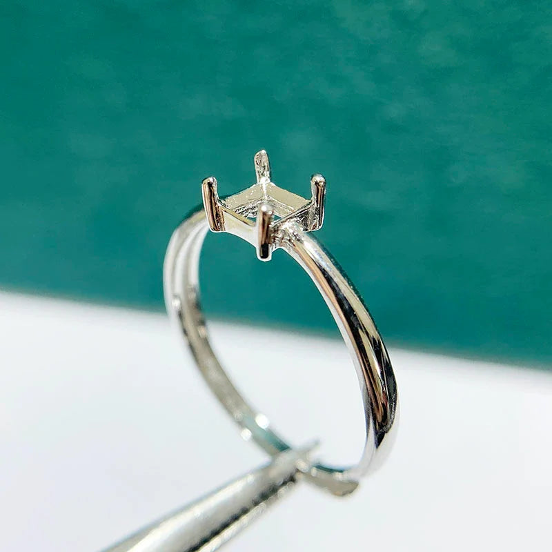 Square S925 Sterling Silver Ring Setting, Adjustable, Unset
