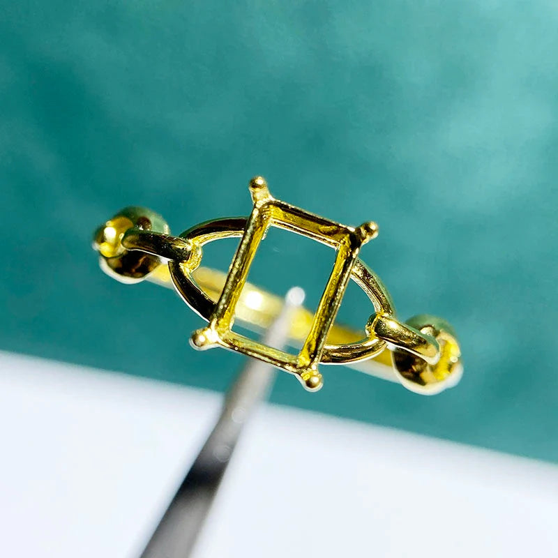 S925 Sterling Silver Square, Rectangle 5×7 mm, 7 mm Ring Setting for DIY Jewelry Making