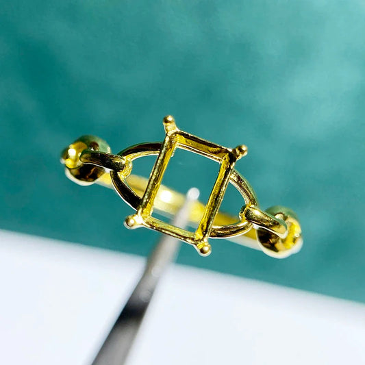 S925 Sterling Silver Square, Rectangle 5×7 mm, 7 mm Ring Setting for DIY Jewelry Making