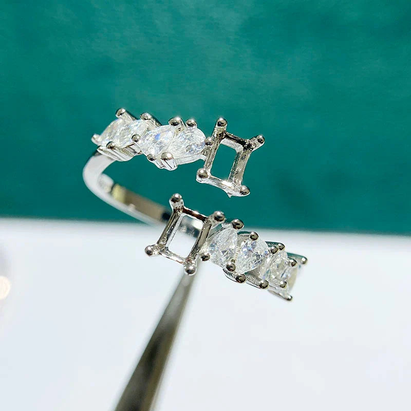 Rectangle 3×4 mm S925 Sterling Silver Ring Setting, Unset, For Women