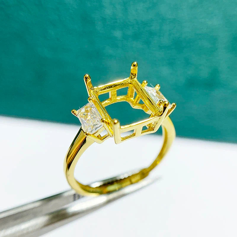 Rectangle 8×10 mm S925 Sterling Silver Ring Setting, Adjustable, Unset, For Women