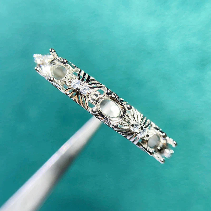 Oval 3×4 mm S925 Sterling Silver Ring Setting, Unset, For Women, Minimalist Style