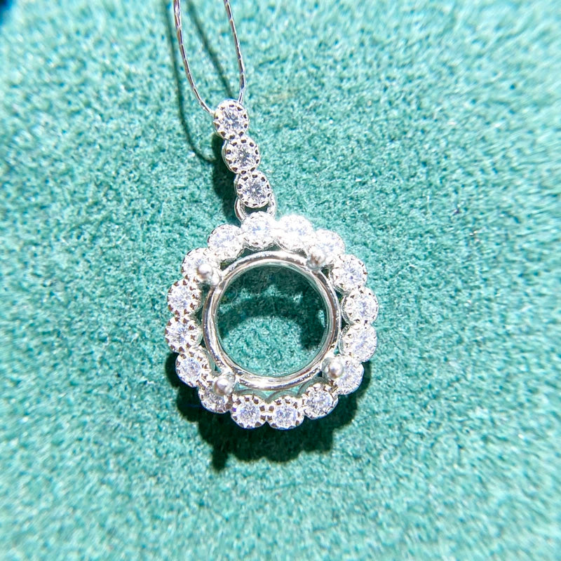 5–9mm Round S925 Silver Pendant Setting for Gemstone Mounting