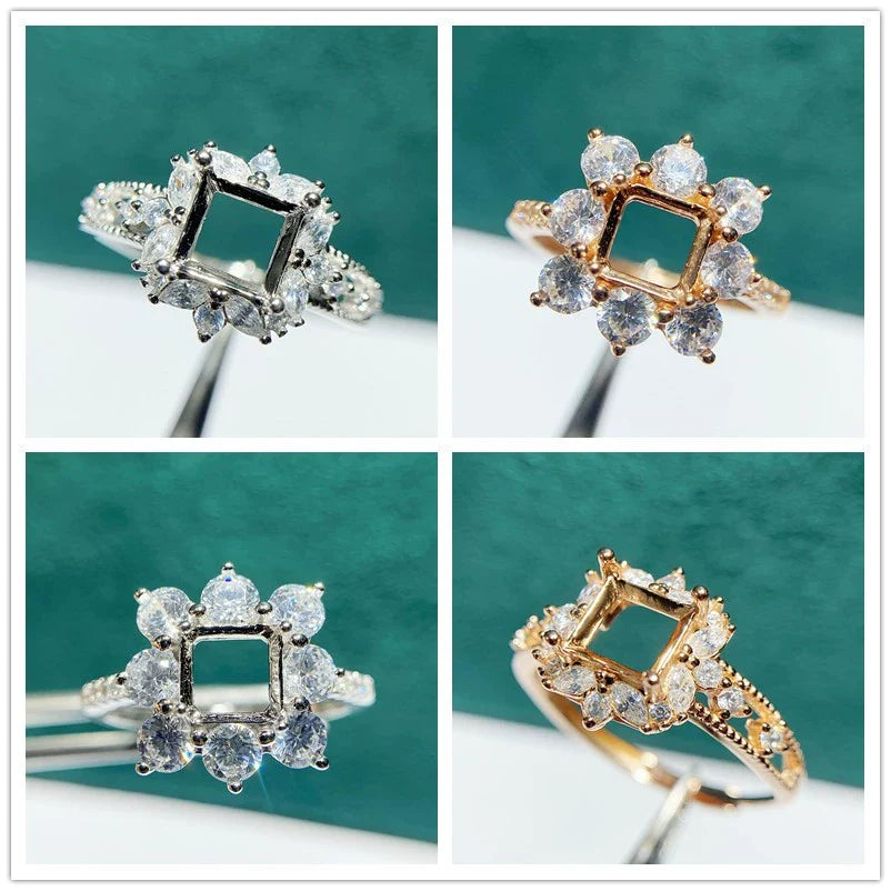 S925 Sterling Silver Square 6×6 mm Ring Setting for DIY Jewelry Making