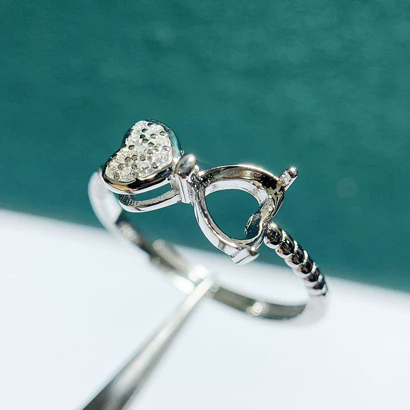 Heart 5 mm / 6 mm S925 Sterling Silver Ring Setting, Adjustable, Unset, For Women