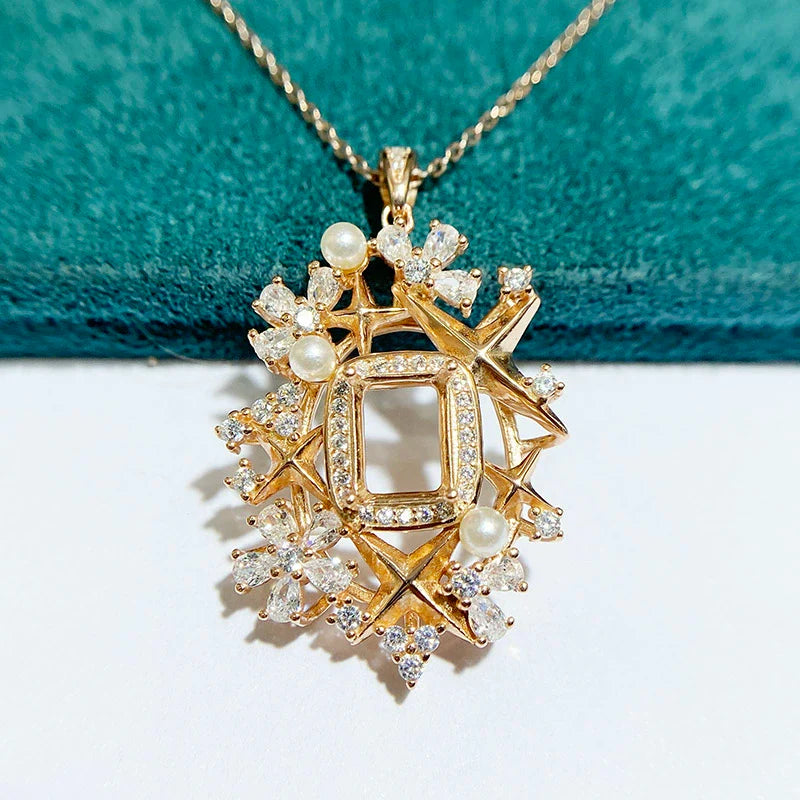 S925 Sterling Silver Rectangle 6×8 mm Pendant Setting for DIY Jewelry Making