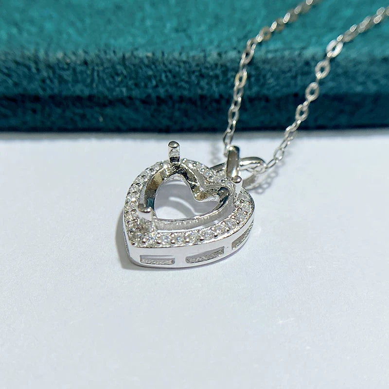 Heart 8×8 mm S925 Sterling Silver Pendant Setting, Unset, Vintage Style, Light Luxury