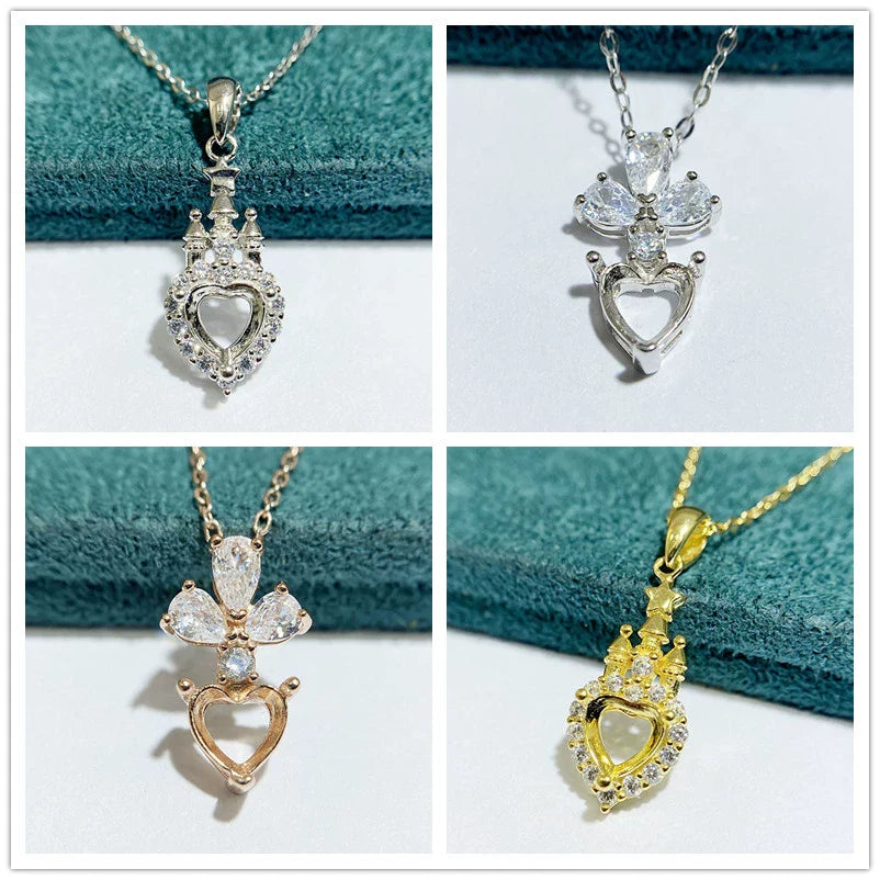 S925 Sterling Silver Heart 6×6 mm Pendant Setting for DIY Jewelry Making