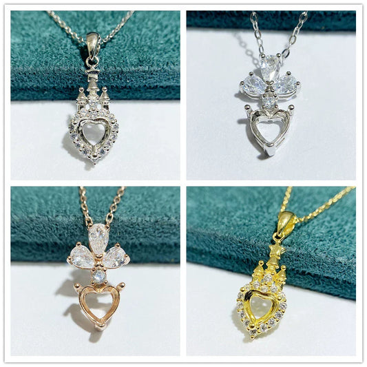 S925 Sterling Silver Heart 6×6 mm Pendant Setting for DIY Jewelry Making