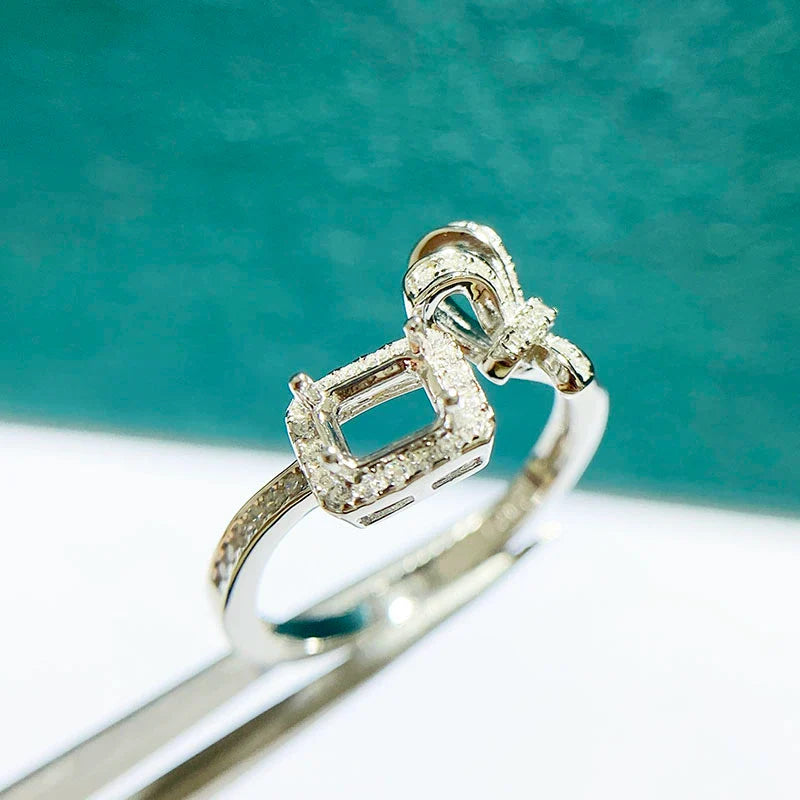 Rectangle 4×5 mm S925 Sterling Silver, 18K Gold Plated Ring Setting, Adjustable, Unset, For Women