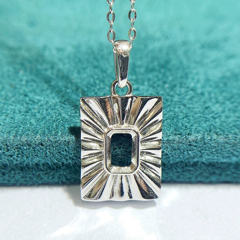 Rectangle 4×6 mm S925 Sterling Silver Pendant Setting, Unset, For Women, Vintage Style